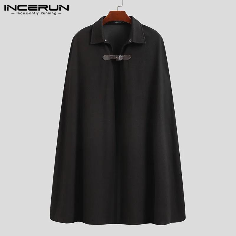 INCERUN mode hommes Cape manteaux revers couleur unie un bouton Cape Trench Streetwear 2023 décontra
