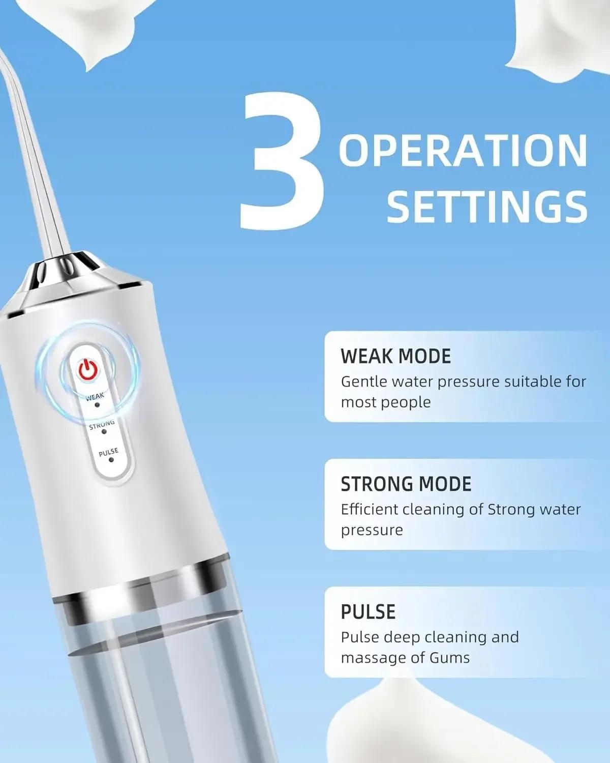 Irrigateur buccal, hydropulseur Portable, cure-dents à Jet d'eau Rechargeable par USB + 4 pointes de