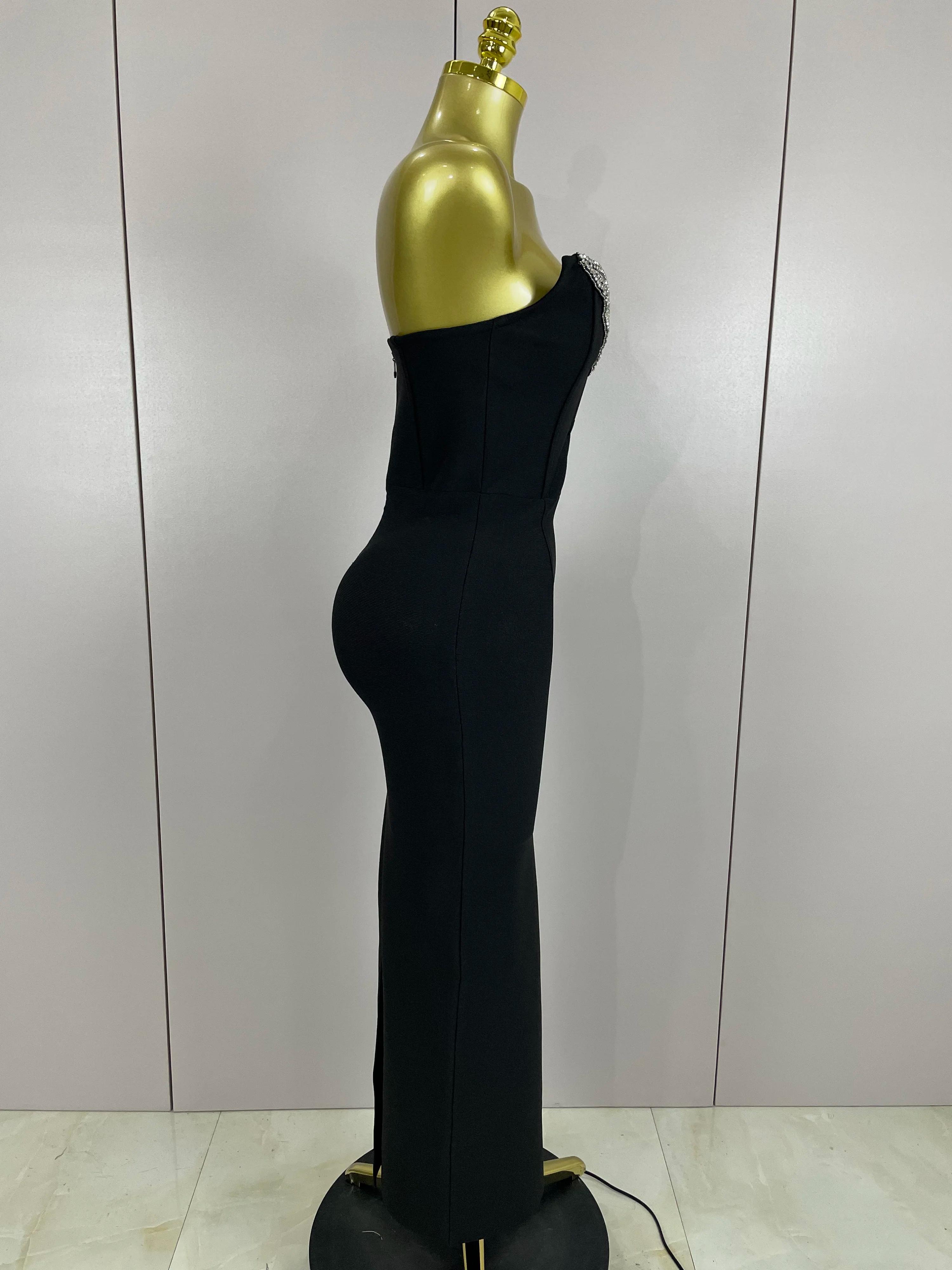 2025 femmes Sexy bretelles brillant strass moulante pansement longue robe mode célébrer soirée luxe