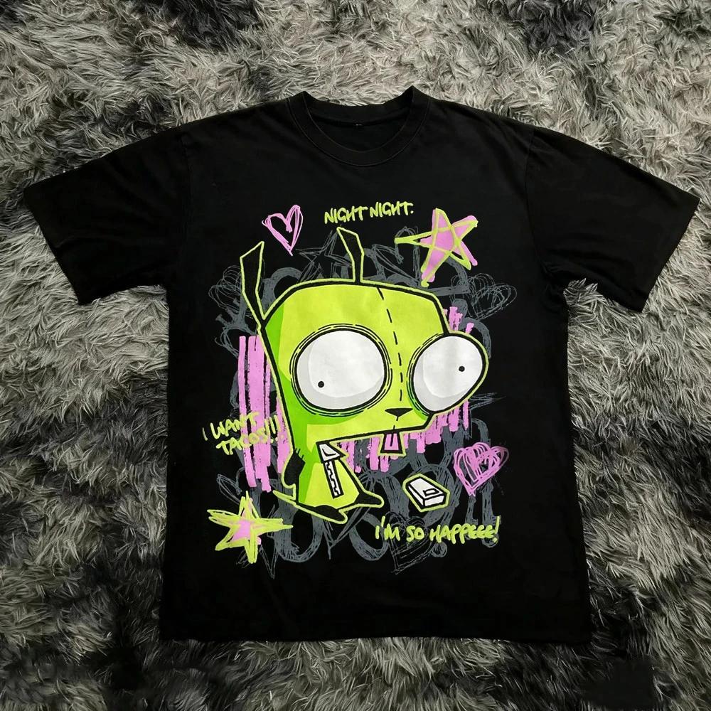 T-shirt vintage à manches courtes imprimé Invader Zim, style rétro unisexe, graphique années 90, nos