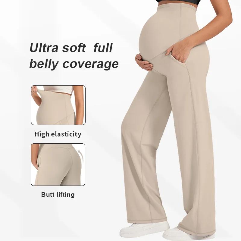 Nouveau pantalon de maternité pour femmes, couleur unie, jambes larges, taille haute, ample, décontr