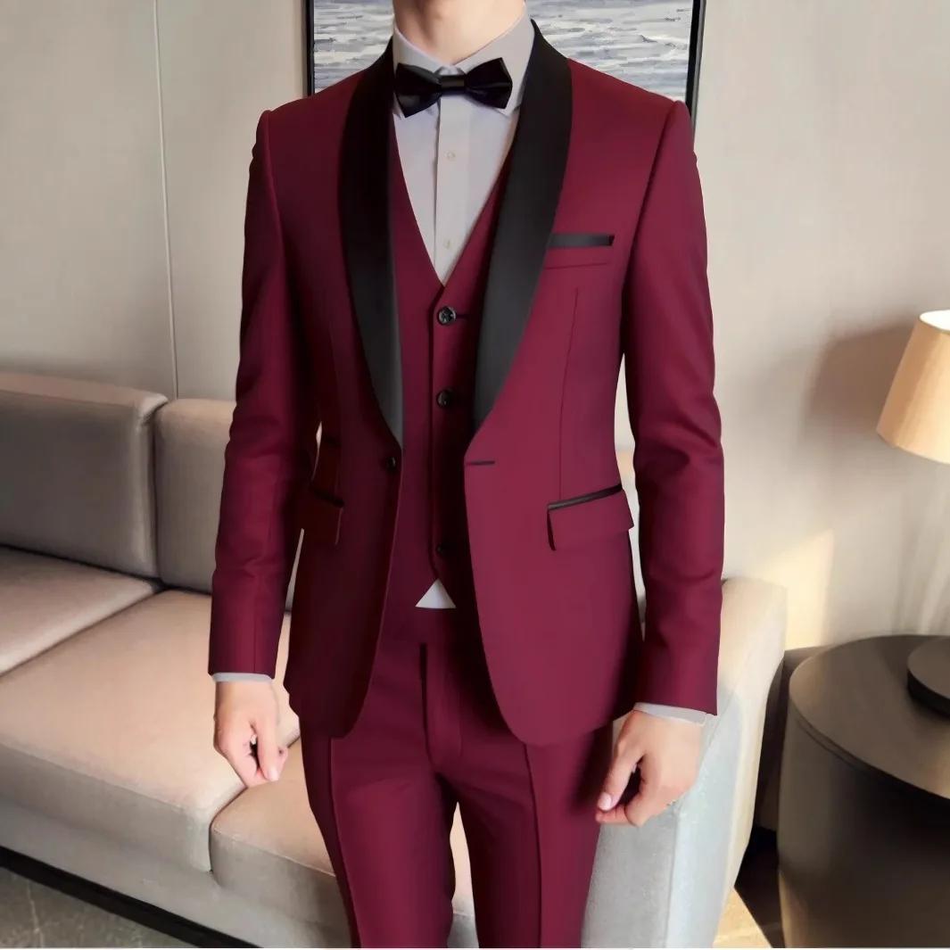 3 pièces costume veste gilet pantalon/mode hommes décontracté de haute qualité affaires mince marié