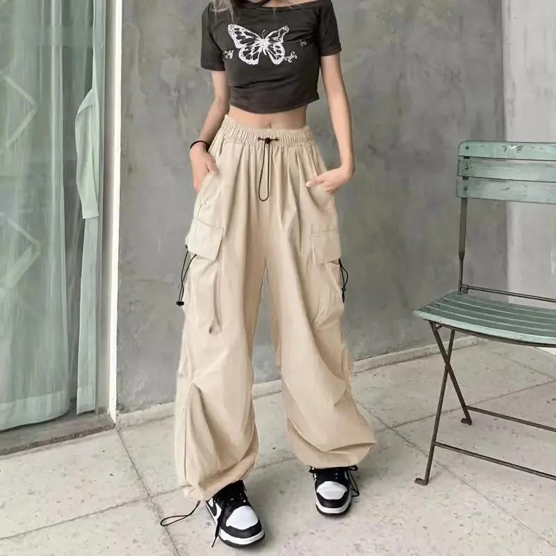 Pantalon d'outillage rétro américain pour femme, drapé à faisceau droit, joker d'été, ample, jambes