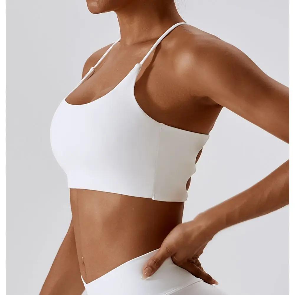 Soutien-gorge de sport en forme de U pour femmes, couleur unie, multi-sangle, dos croisé, Fitness, h