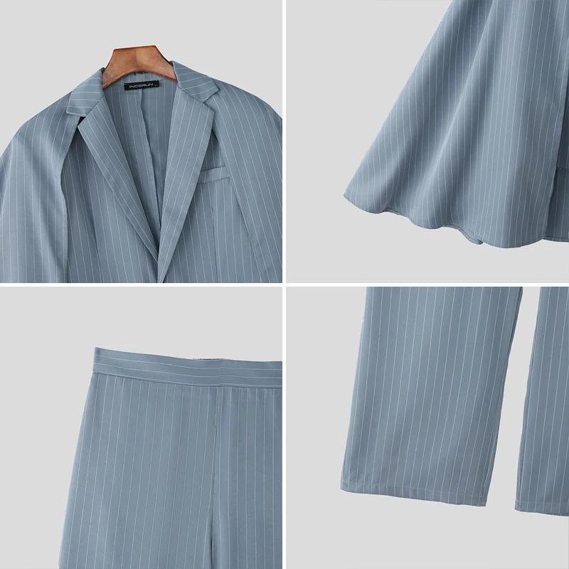 INCERUN hommes rayé ensembles Streetwear élégant à manches longues irrégulière Blazer et pantalon de