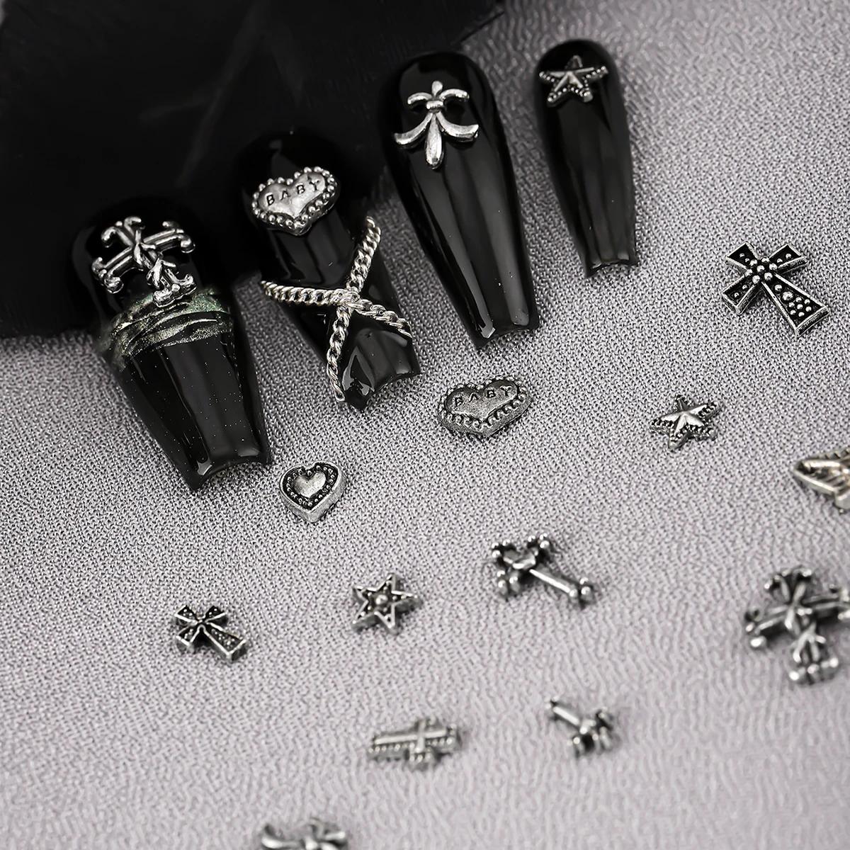 120 pièces/1 boîte européen américain foncé vintage style croix nail art patch y2k Premium métal Sty