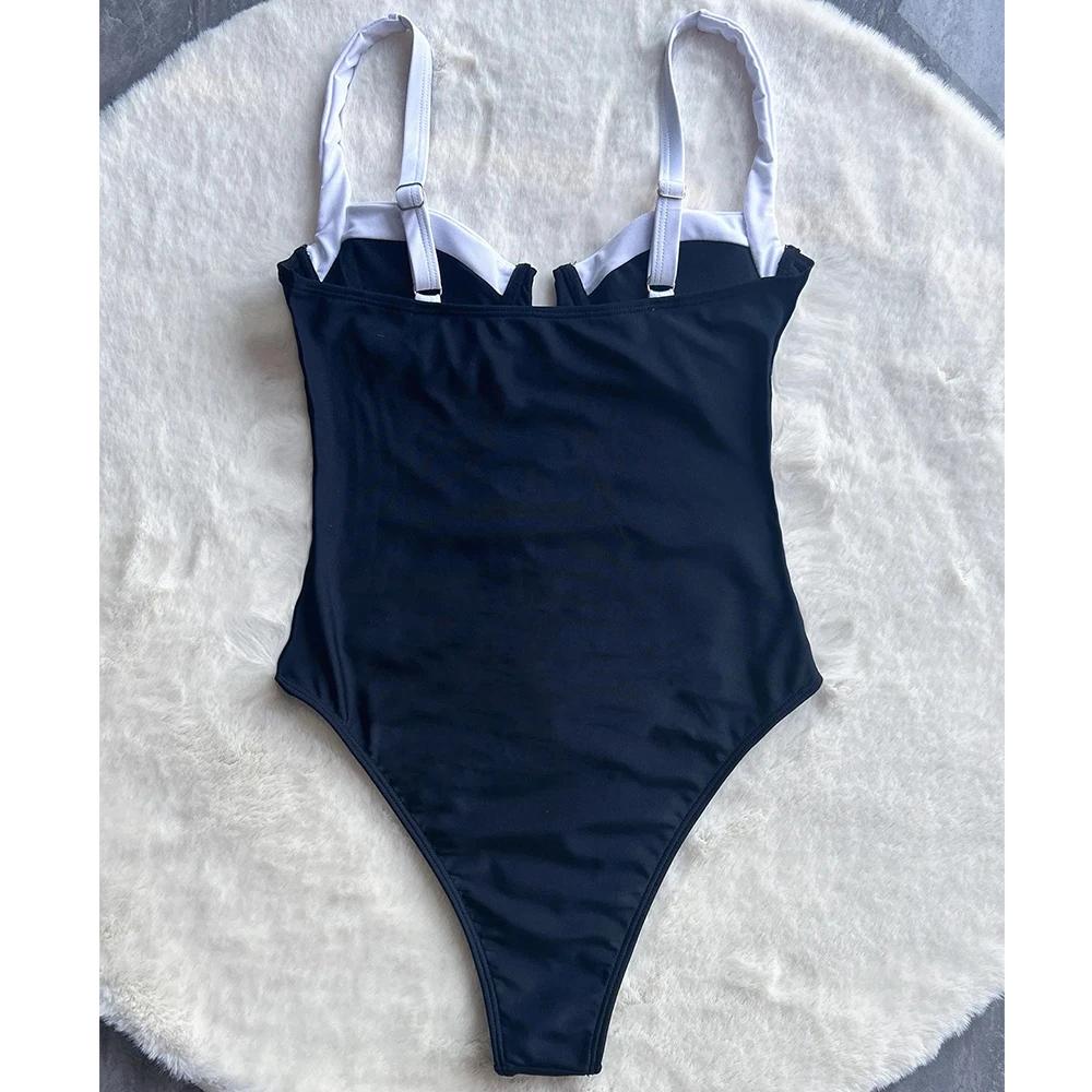 Maillot de bain une pièce push-up sexy femme 2024 - Monokini patchwork dos nu plage