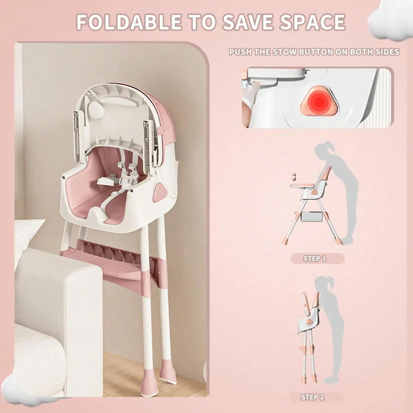 Chaise haute bébé 3 en 1, chaise haute pliable et réglable pour bébés avec plateau amovible, ceintur