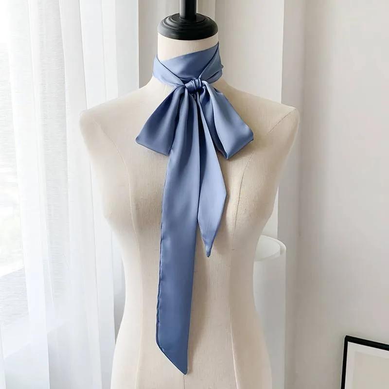 Foulard en mousseline de soie pour femmes, Style coréen, 190x5cm, couleur unie, Long bandeau, bander