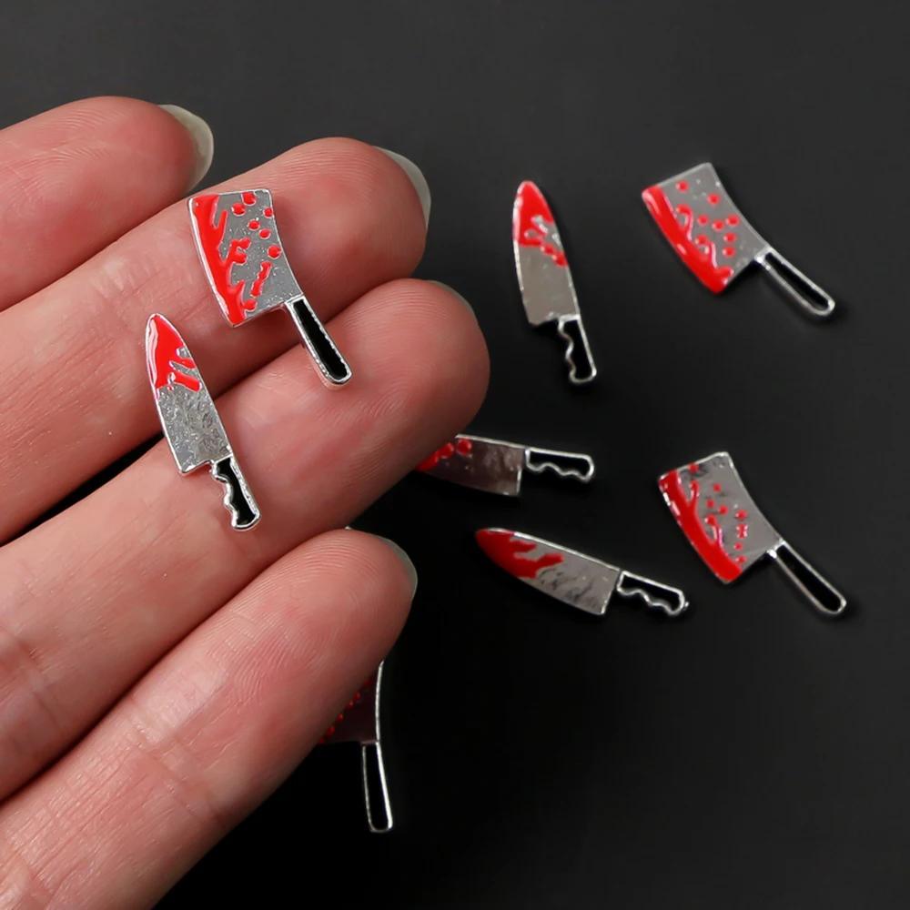 10 Pièces Faux Armes d'Halloween avec Breloques Ongles Effet Sang, Décorations Métalliques pour Ongl
