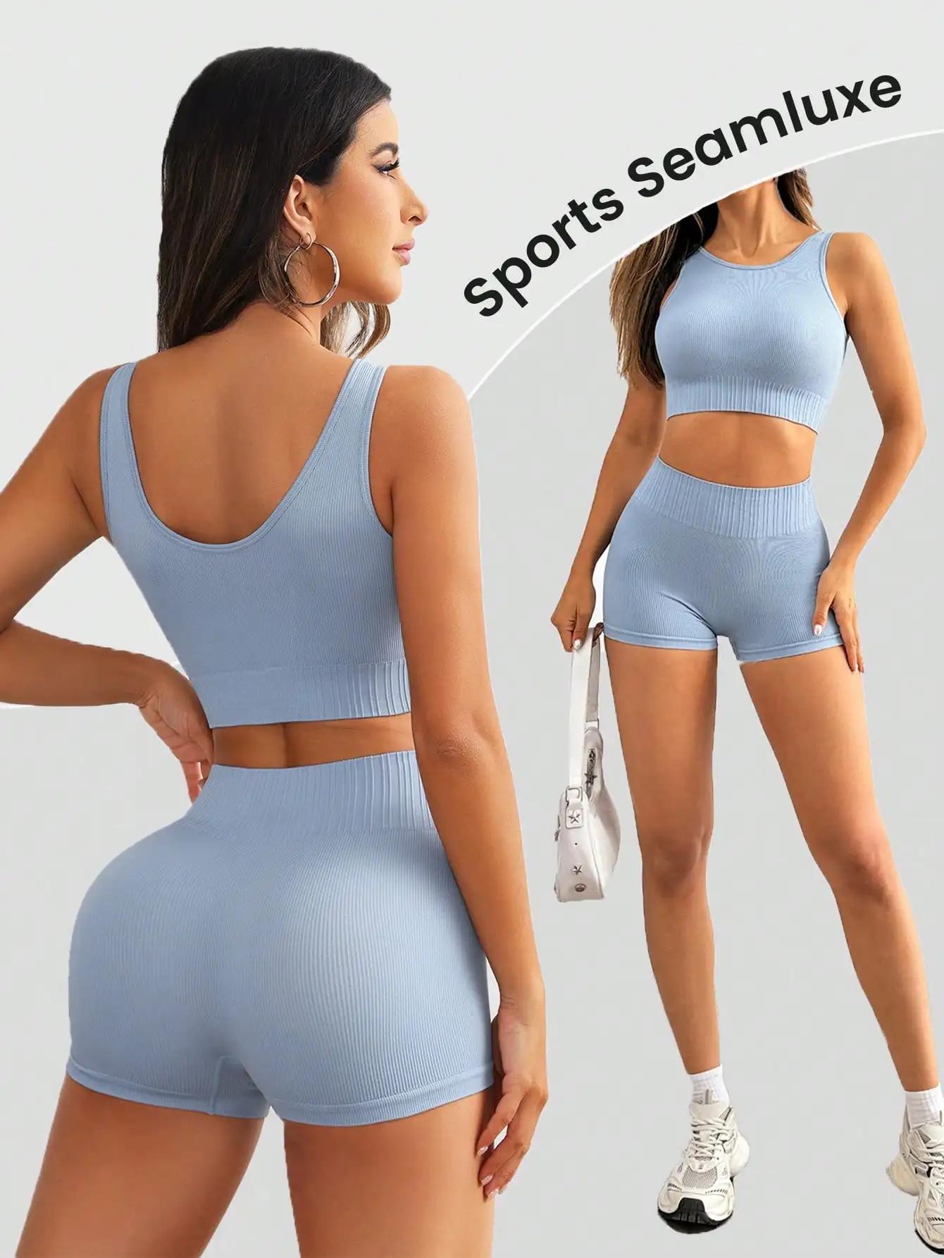 Ensembles d'entraînement 2 pièces pour femmes, court sans couture, précieux short taille haute, tenu