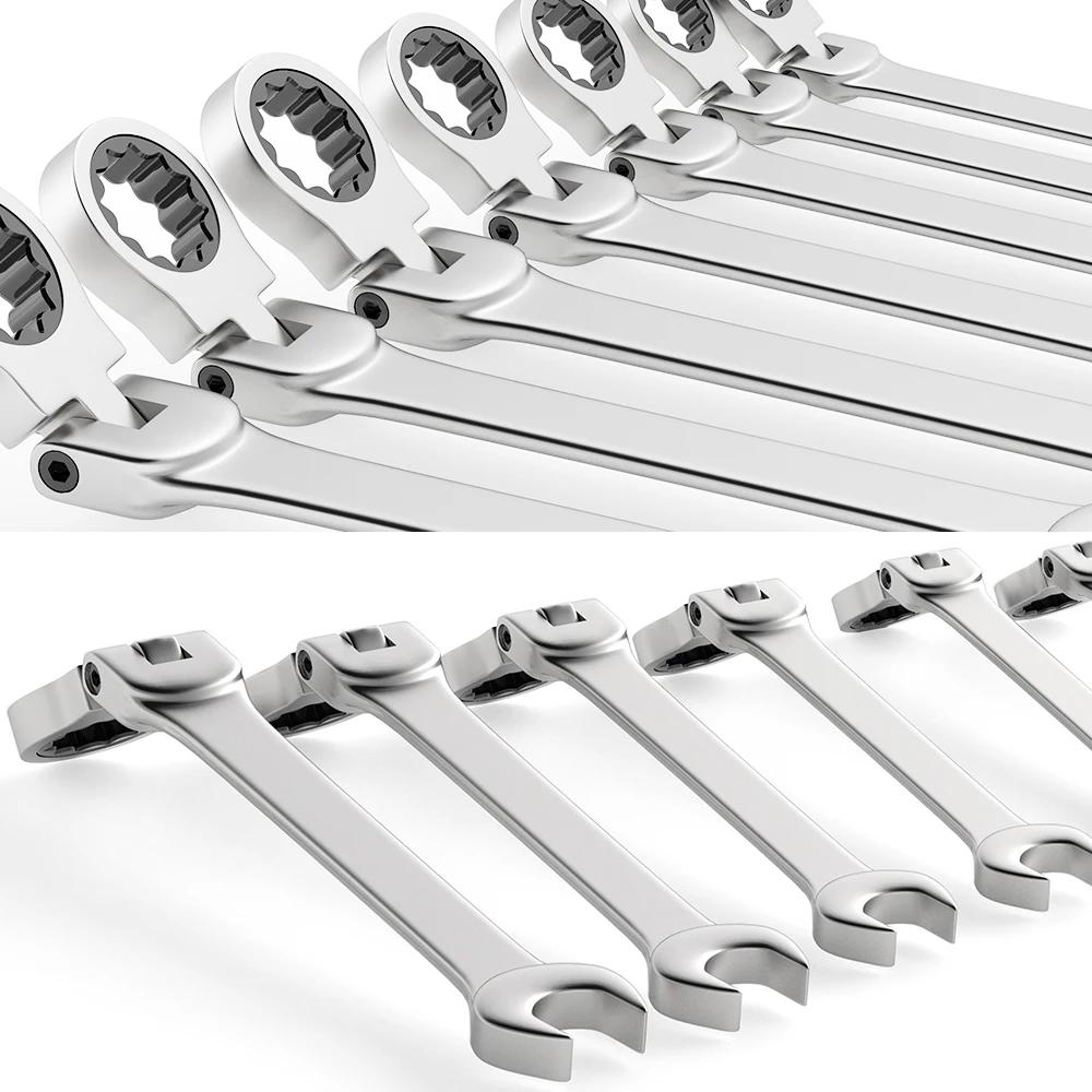 Jeu de clés combinées à cliquet, clé à cliquet à tête flexible métrique de 6 à 22 mm, clé en acier a