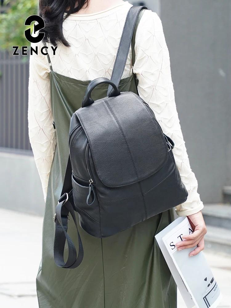 Zency Sac à dos 100% cuir véritable pour femme, sac à dos noir pour le voyage et le travail