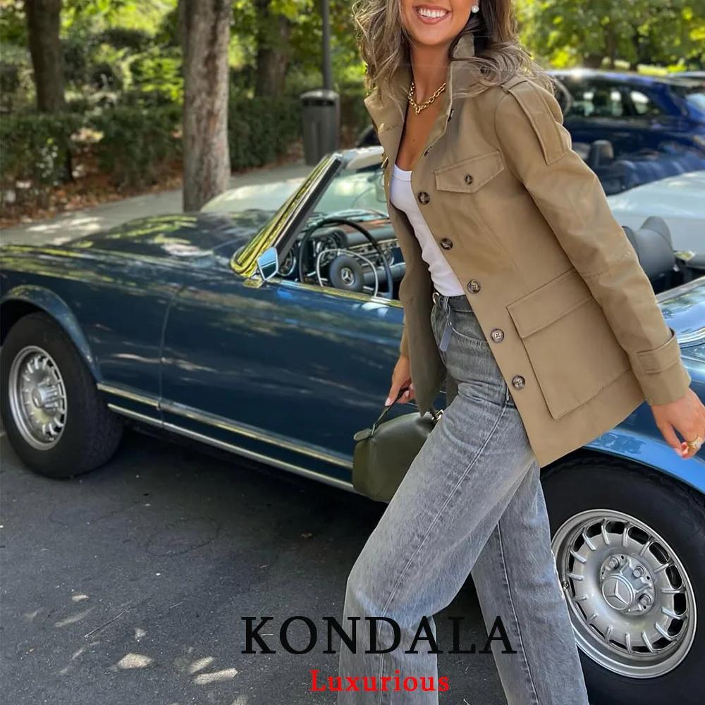 KONDALA bureau dame Trench vestes femmes à manches longues boutons poches Chic kaki manteaux mode 20