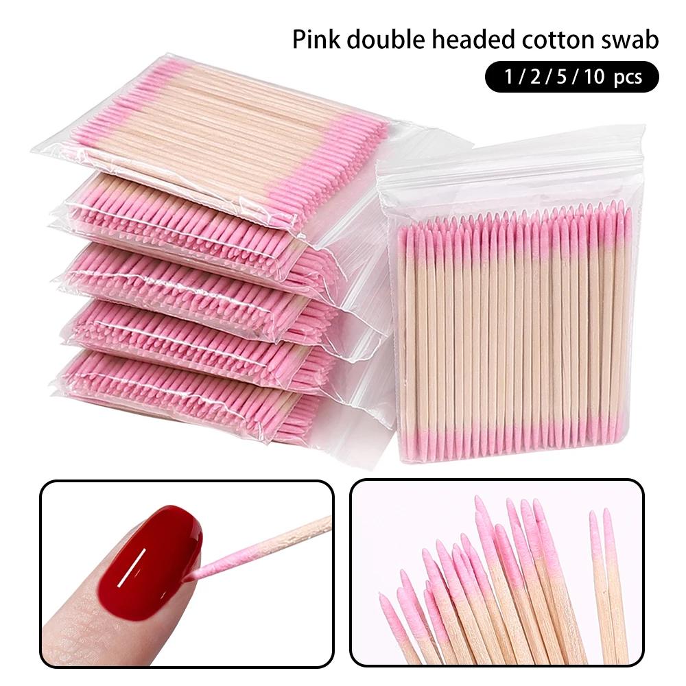 Coton-tige jetable en bois pour ongles, 1/2/5/10 pièces, bâtons de nettoyage à Double tête, poussoir