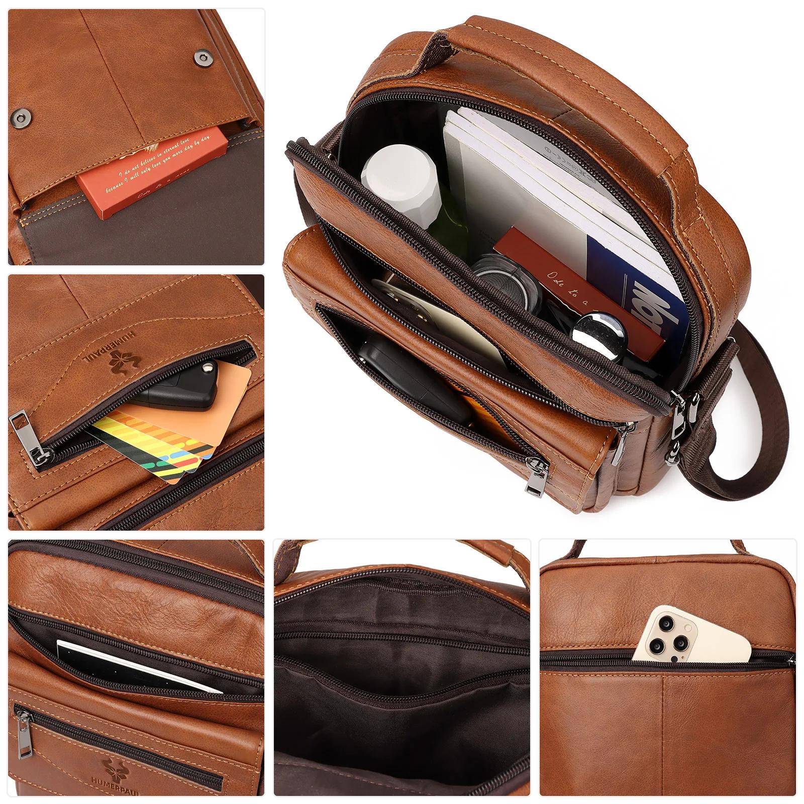 Sacs à bandoulière en cuir véritable pour hommes, décontracté, petit sac messager, multifonctionnel,