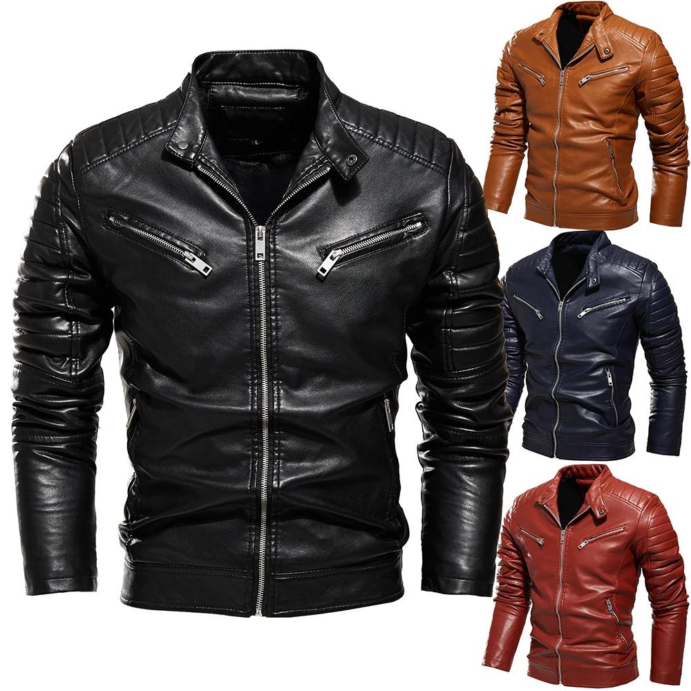 Vestes en cuir pour hommes automne décontracté moto veste en polyuréthane Biker manteaux en cuir mar