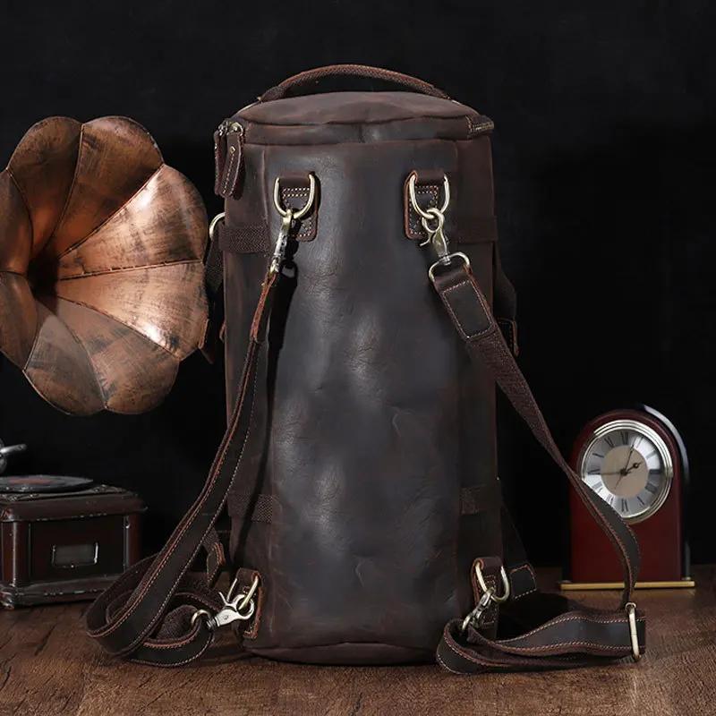 Luufan Design Unique sac à dos en cuir pour hommes Vintage Crazy Horse cuir seau sac à dos grand hom