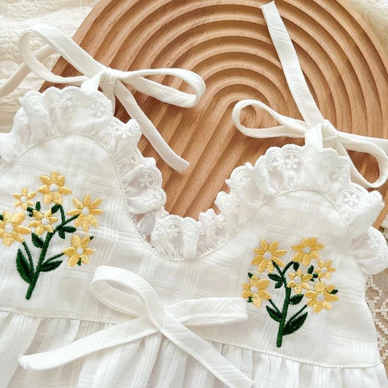2025 été charmant sans manches nœud papillon fleur brodé infantile nouveau-né filles une pièce body
