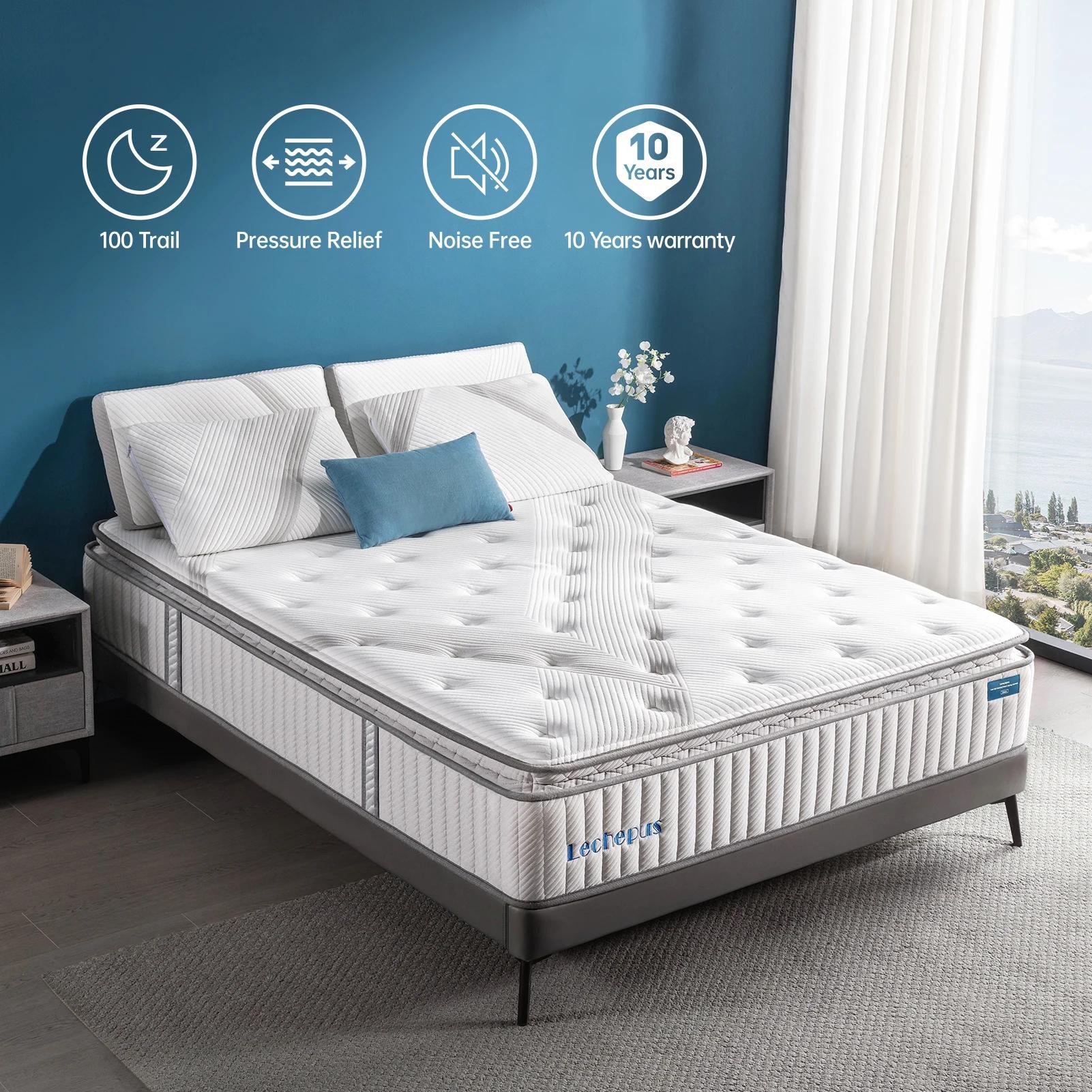 Matelas hybride en mousse à mémoire de forme avec poche, matelas Queen Size, Lechepus, moyen optimis