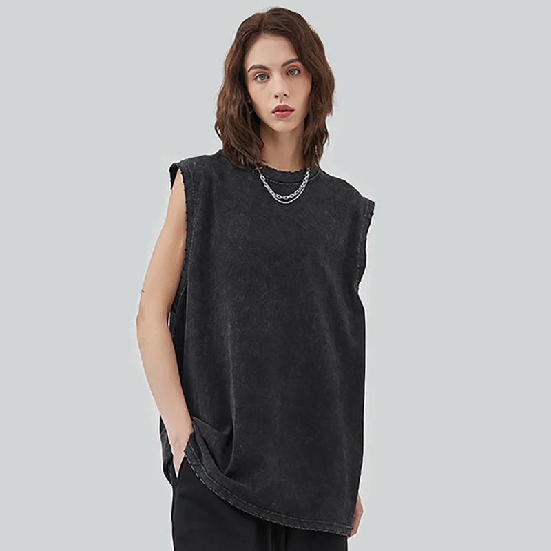 Débardeur Vintage en coton délavé à l'acide pour hommes et femmes, gilet de sport, d'entraînement, d
