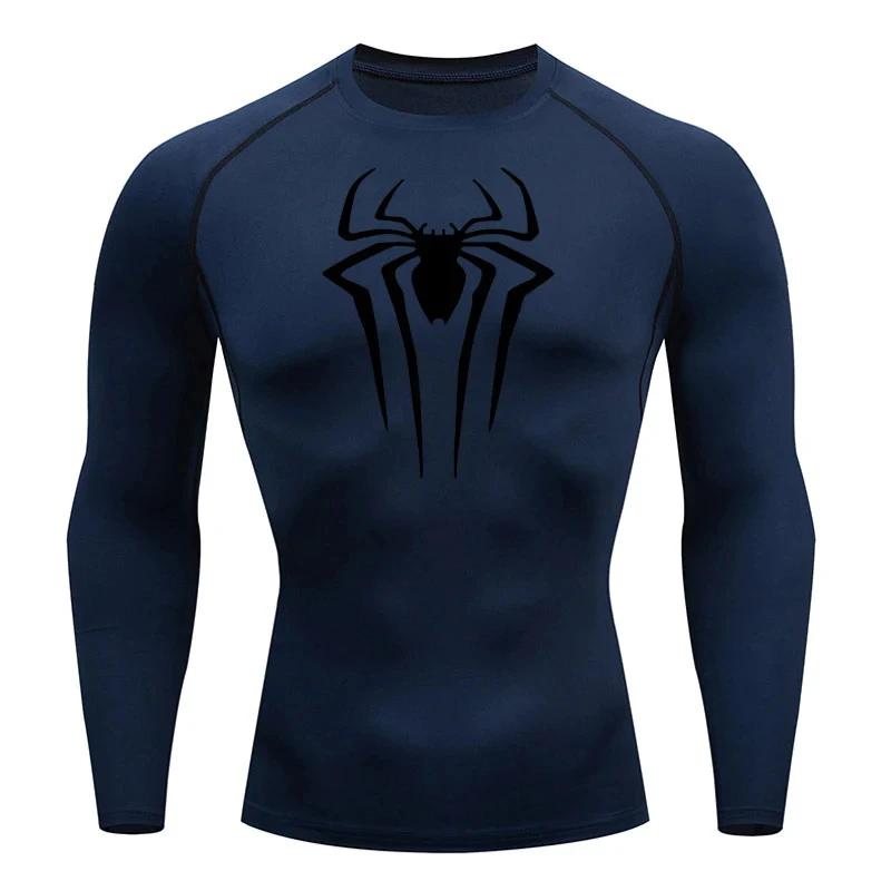 Chemises de Compression à manches longues imprimé araignée pour hommes, sous-vêtements d'entraînemen