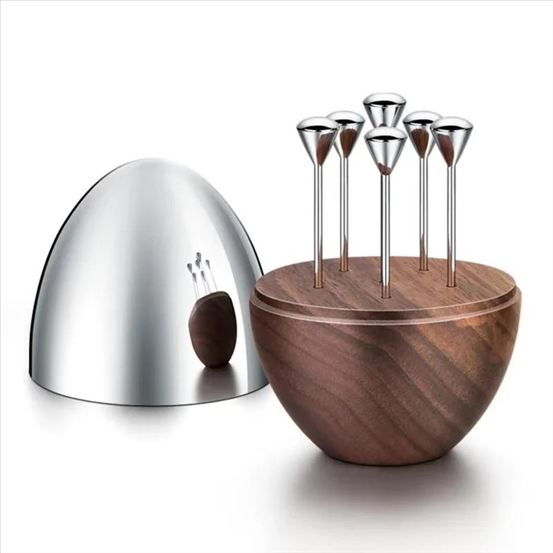 Porte-cure-dents décoratif en acier inoxydable B23B, modèle de luxe avec Base en noyer pour décorati