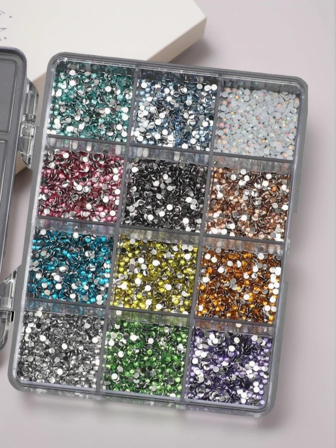 12 grilles (6000 pièces) strass pour Nail Art en résine 3D + outils 2mm diamant brillant breloques p