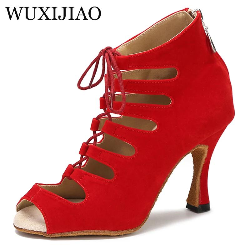 Chaussures de danse latine noires femmes Tango Salsa Rumba salle de bal bottes de danse en Satin fem
