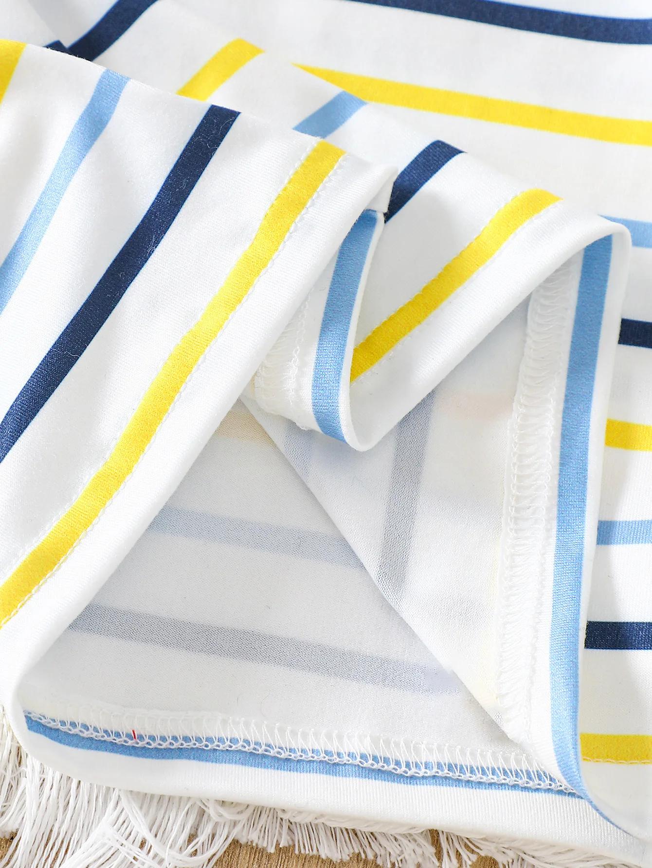 Ensemble t-shirt rayé à manches courtes et salopette en jean pour bébé garçon, ensemble deux pièces