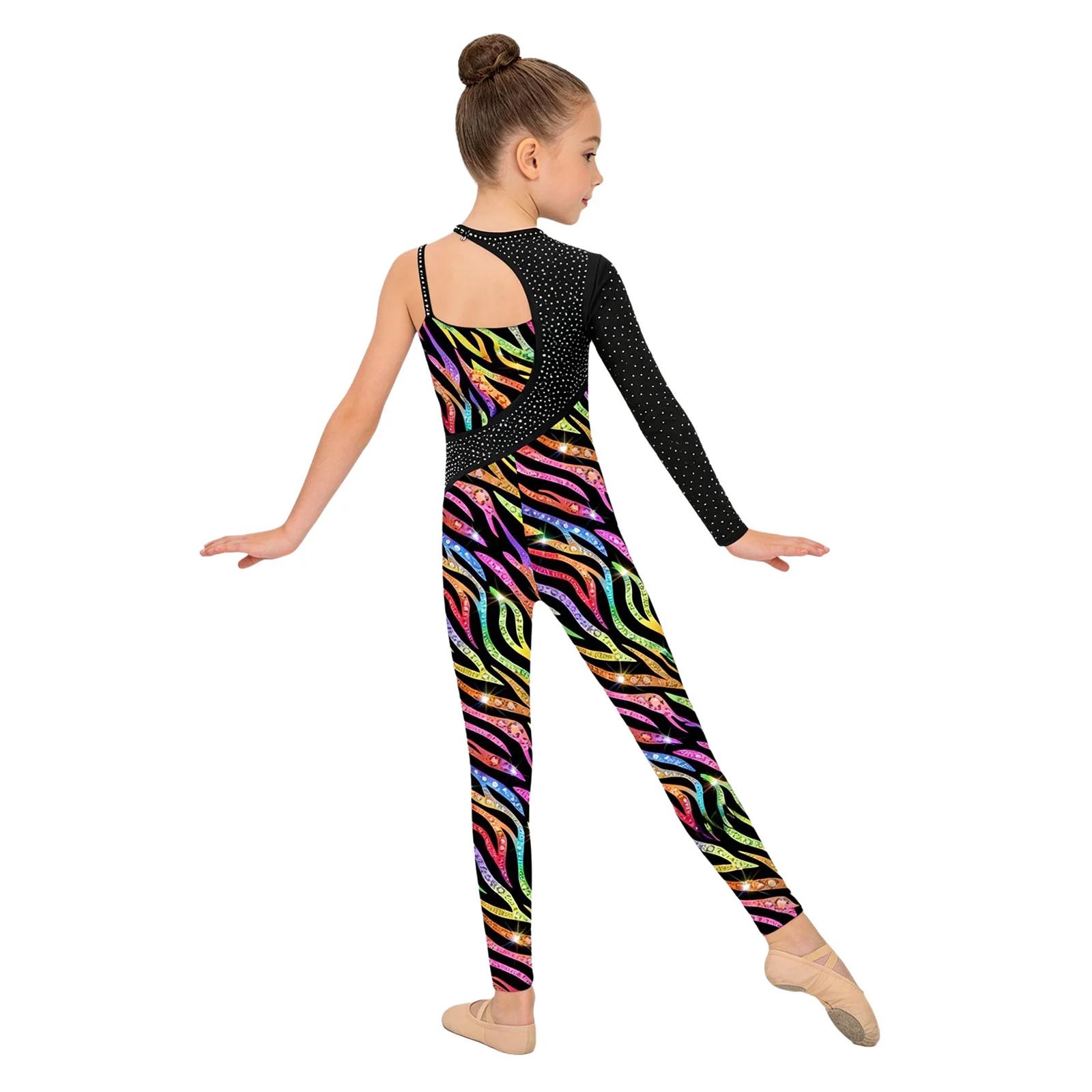 Justaucorps de gymnastique pour filles avec strass brillants, combinaison de performance pour patina