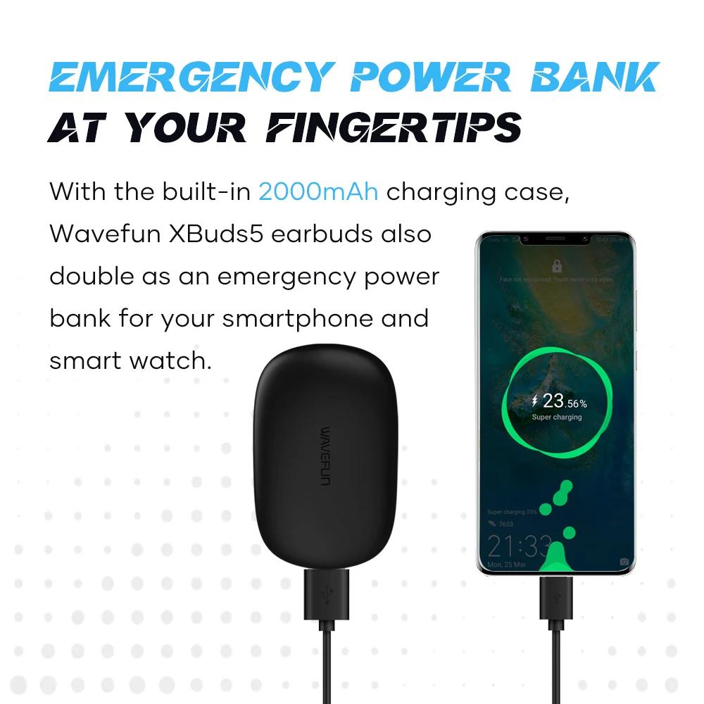 Wavefun-Écouteurs Bluetooth XBuds 5 avec crochet d'oreille et étui de charge, écouteurs étanches ave
