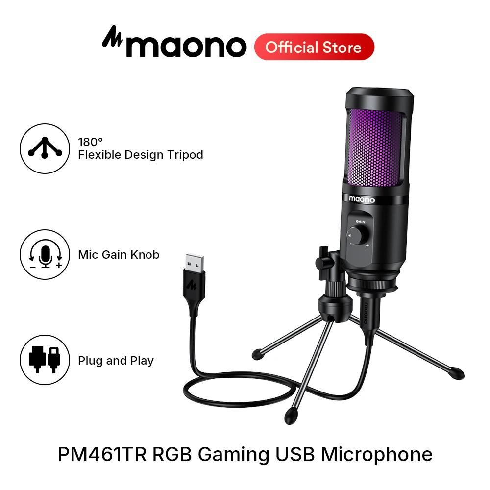Microphone USB de bureau à condensateur Maono PM461TR RGB pour jeux, podcasts, enregistrement et str