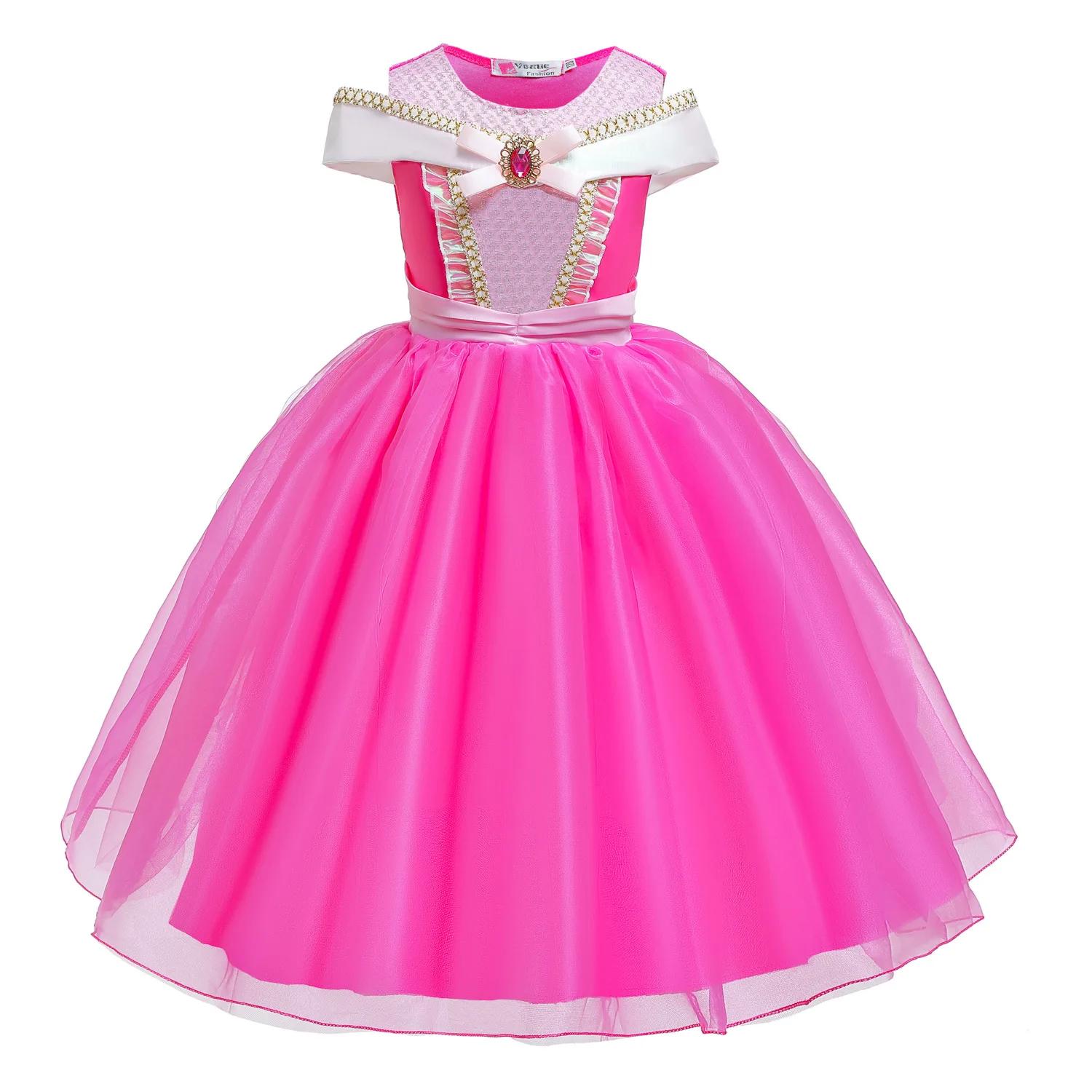 Robe de princesse rose aurore à manches courtes pour filles, été 2026, pour fête d'anniversaire, rob