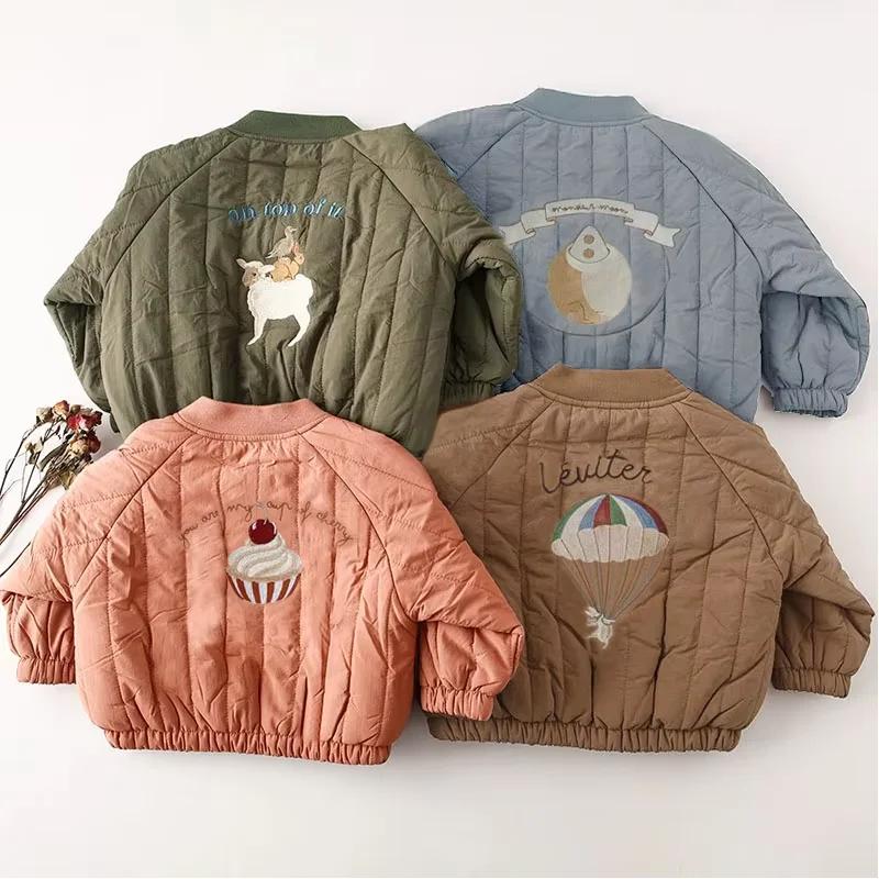 Vestes de printemps et d'automne pour bébés garçons et filles, manteaux en coton polaire brodé à man