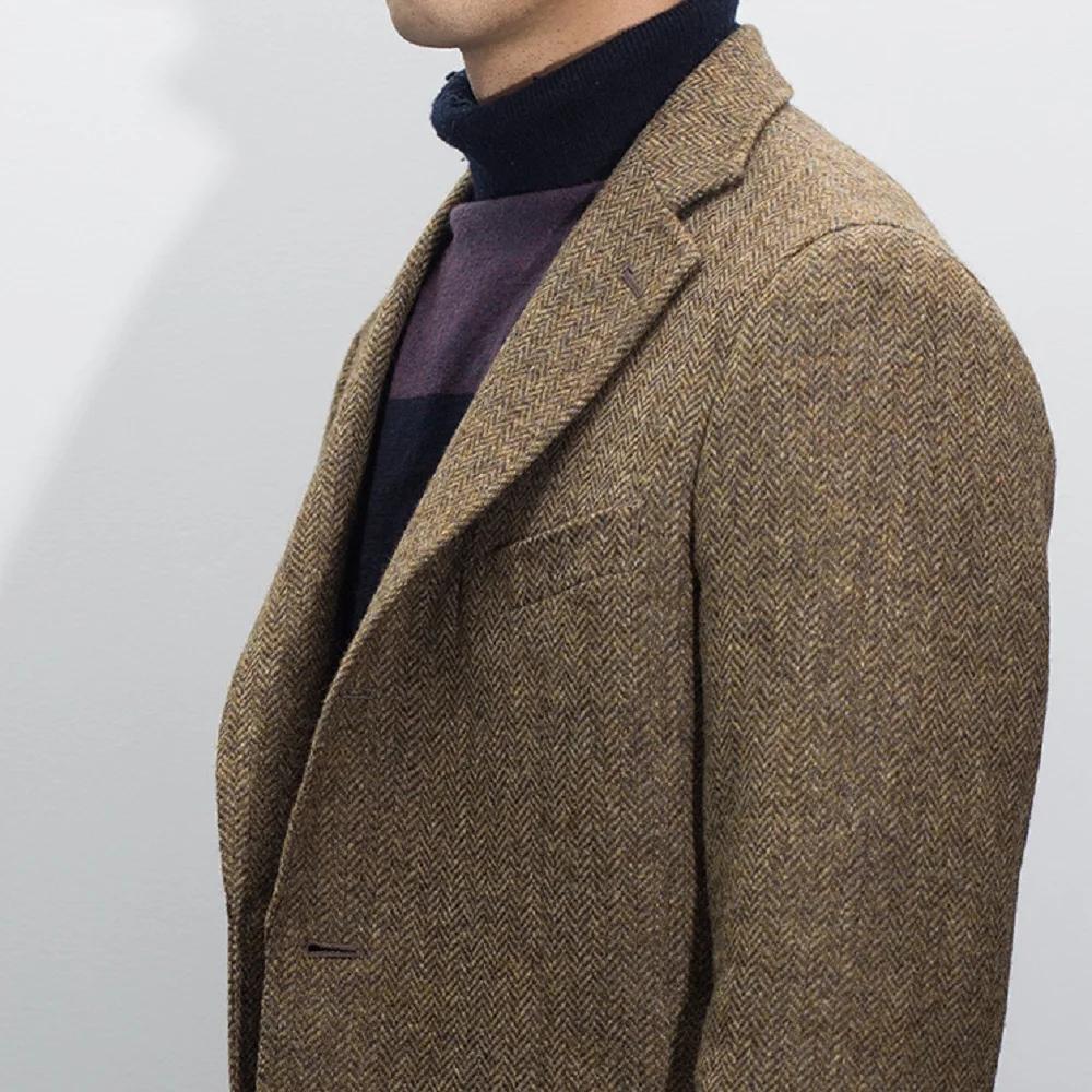 Costume pour hommes, Blazer marron, Tuxedos de bal, laine à chevrons, Tweed, simple boutonnage, vest