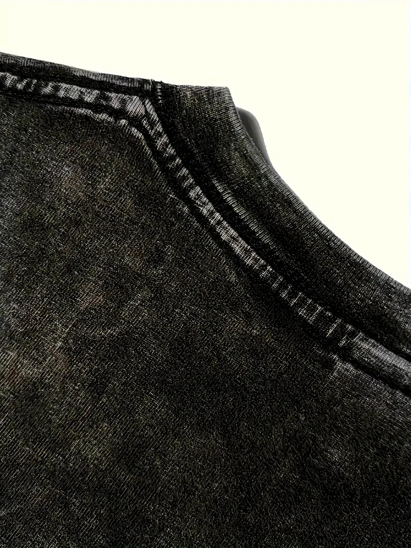 T-shirt d'été décontracté pour hommes, coupe ample, rétro, noir délavé, à manches courtes, motif imp