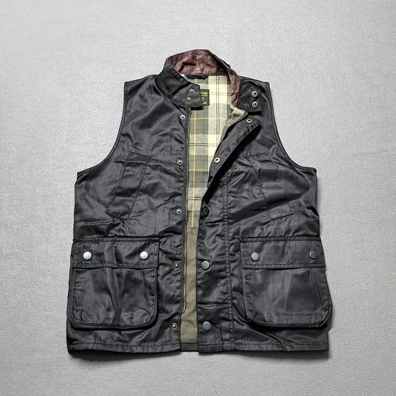 Gilet Cargo sans manches pour hommes, rétro américain, avec cire d'huile, multi-poches, décontracté,