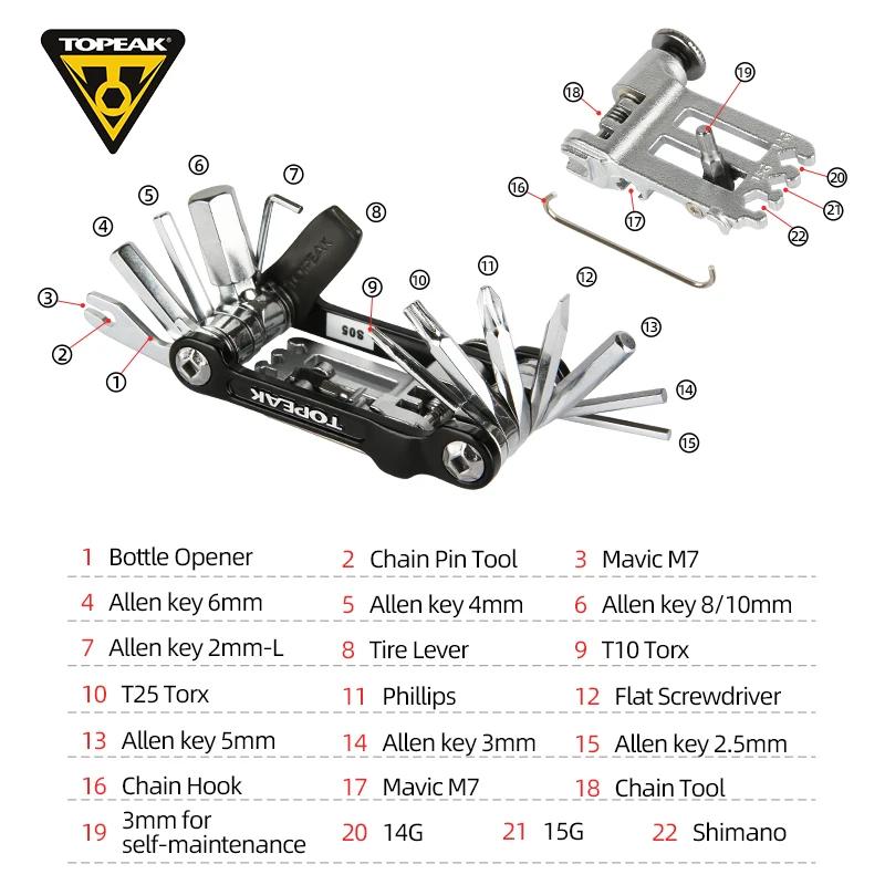 Outil multifonction pour vélo TOPEAK, outil de réparation miniature portable pour vélo, kit de clés,