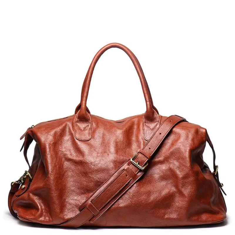 Sac de voyage de luxe en cuir véritable pour hommes, sac à bagages polochon de grande capacité, sac