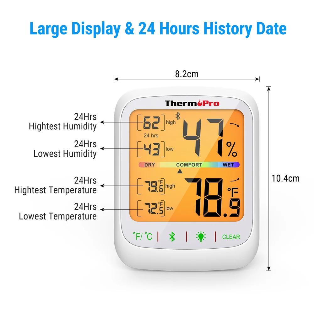 ThermoPro – thermomètre et hygromètre d'intérieur TP359, sans fil, 80M, connexion Bluetooth, applica