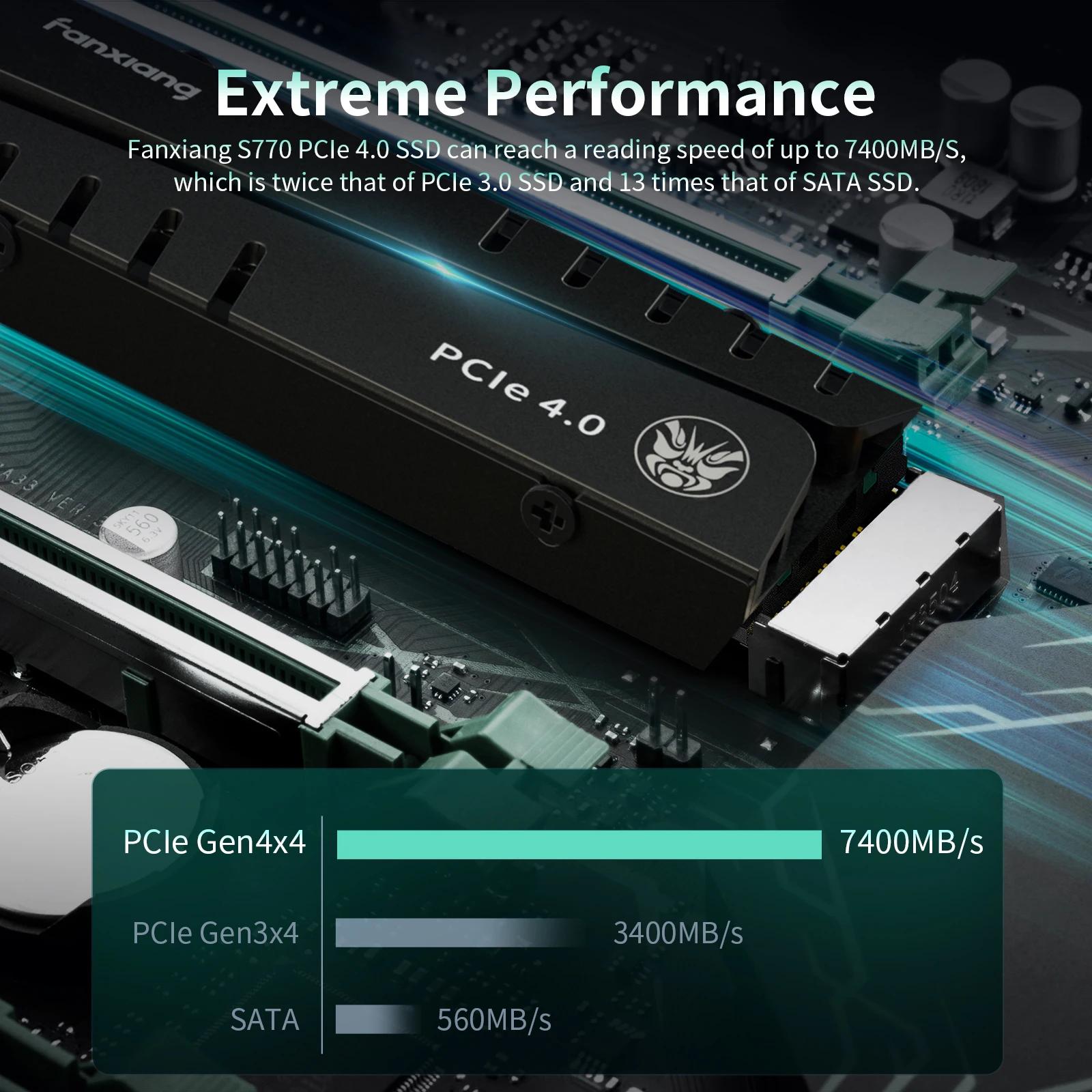 Fanxiang S770 M.2 SSD 500 Go 1 To 2 To 4 To Jusqu'à 7400 Mo/s M.2 NVMe PCIe4.0 1 Go de cache DRAM Di
