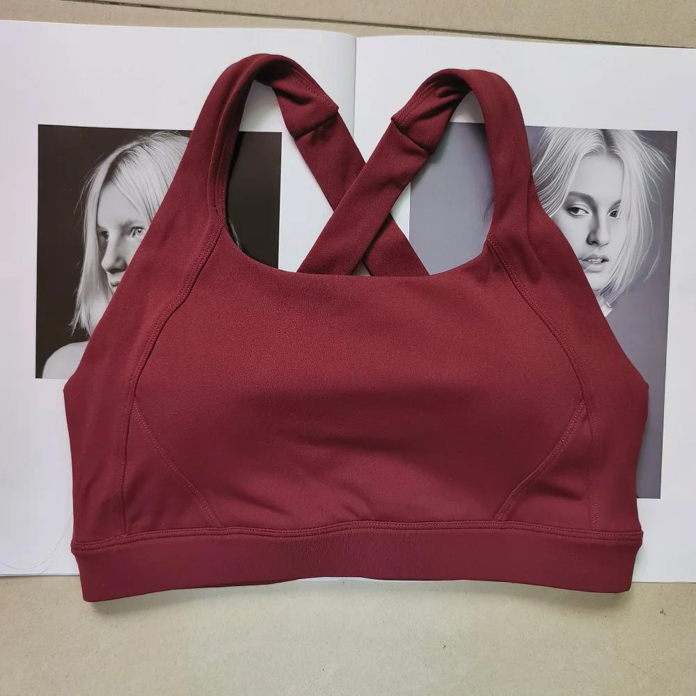 Soutien-gorge de sport dos croisé de couleur unie, gilet de yoga Pilates absorbant les chocs à sécha