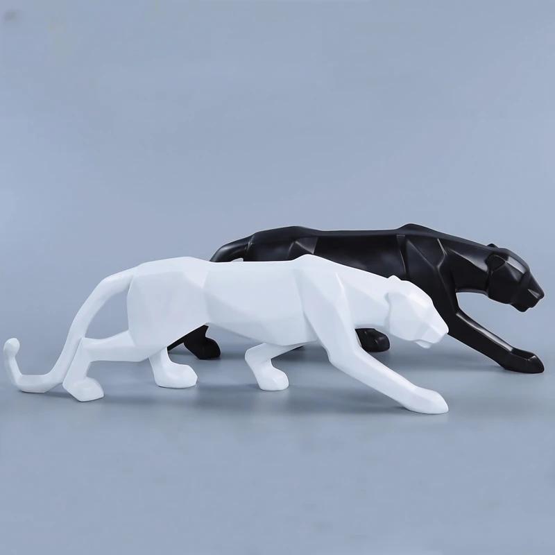 Statue de panthère de grande taille, Figurine d'animal, Style géométrique abstrait, Sculpture léopar