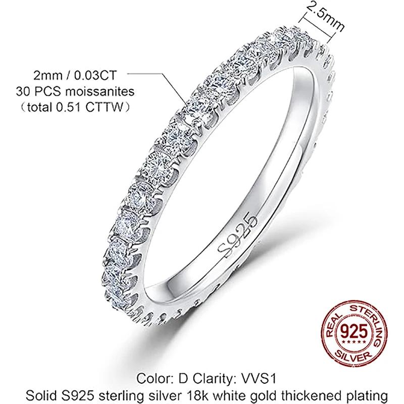 ALLNOEL 2mm bague Moissanite complète pour femmes couleur D VVS1 femme bague à queue unique 925 bagu
