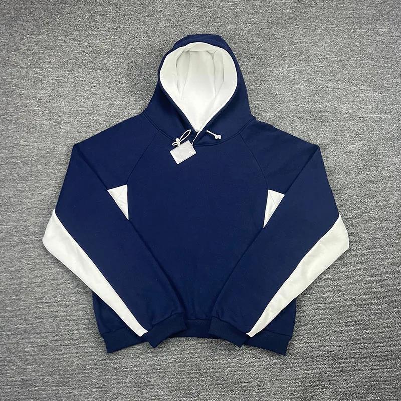 Sweat à capuche unisexe décontracté 100 % coton rouge bordeaux patchwork avec broderie logo classiqu