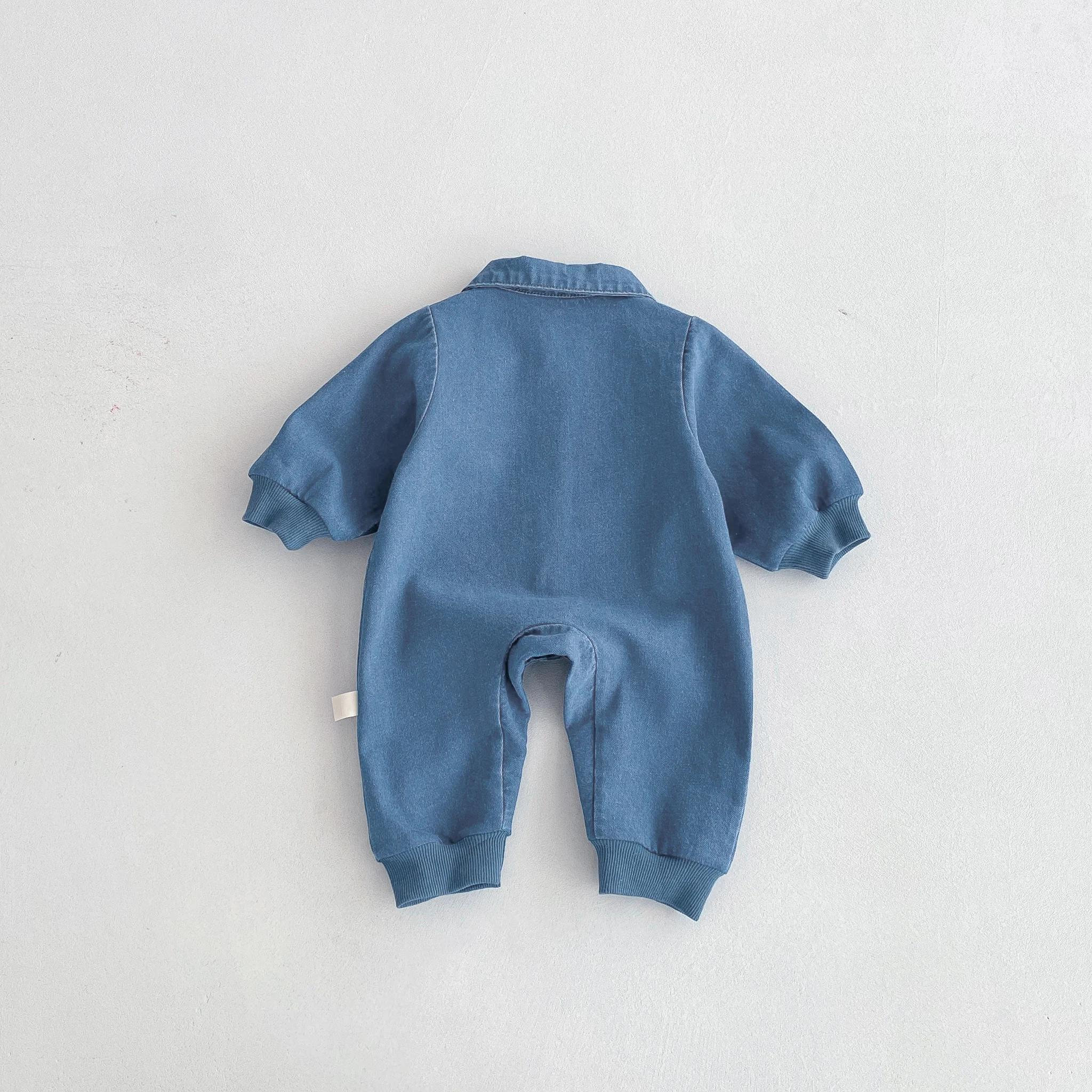 Costume une pièce pour bébé, vêtements d'automne en denim, vêtements rampants d'extérieur brodés pou
