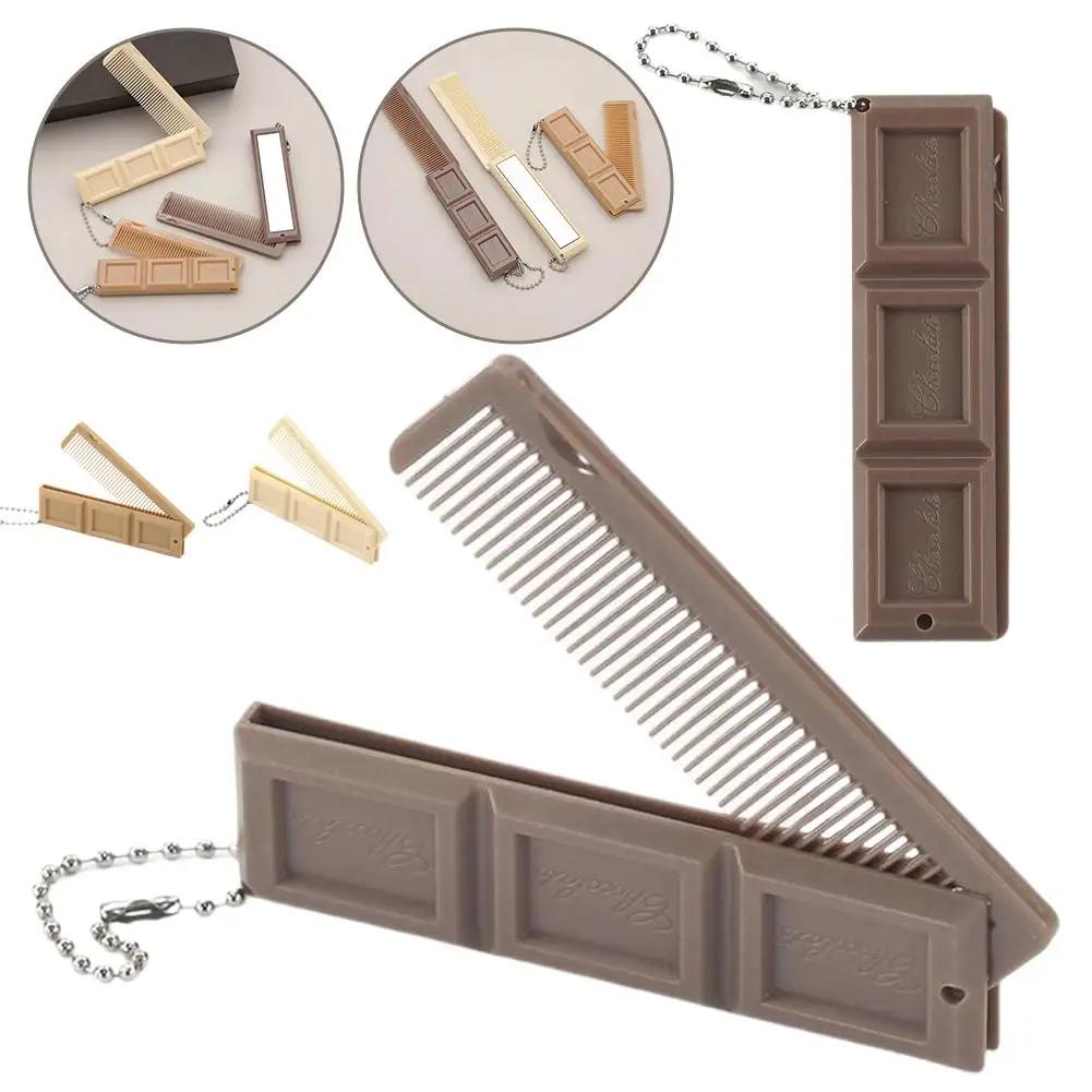 Peigne pliant 2 en 1 en forme de chocolat avec miroir, peigne de Massage Portable, brosse pour Salon