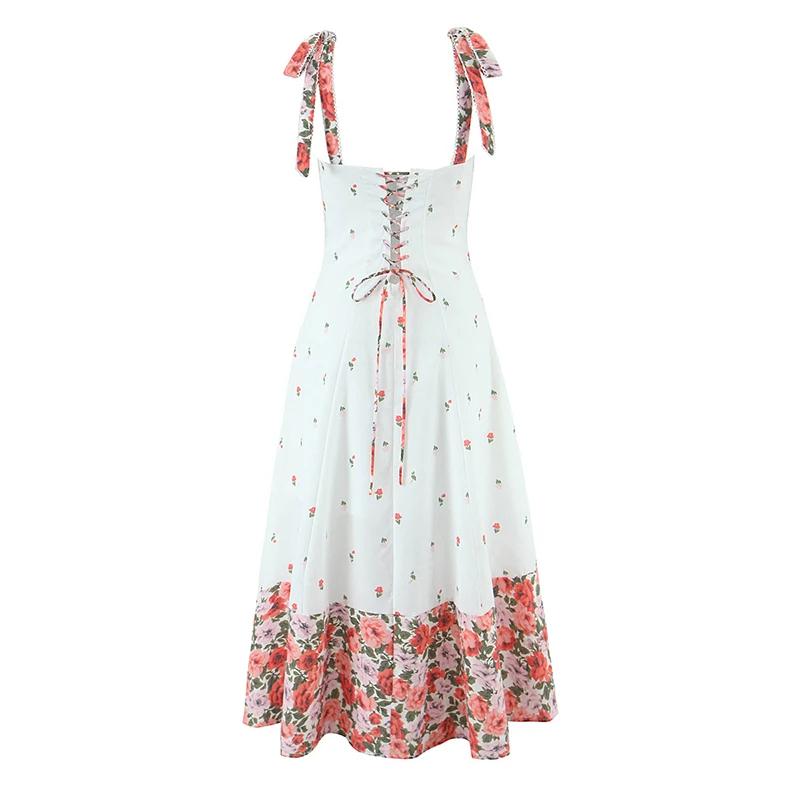 YENKYE romantique fleur imprimé Patchwork blanc fronde robe d'été femmes à lacets pansement dos a-li
