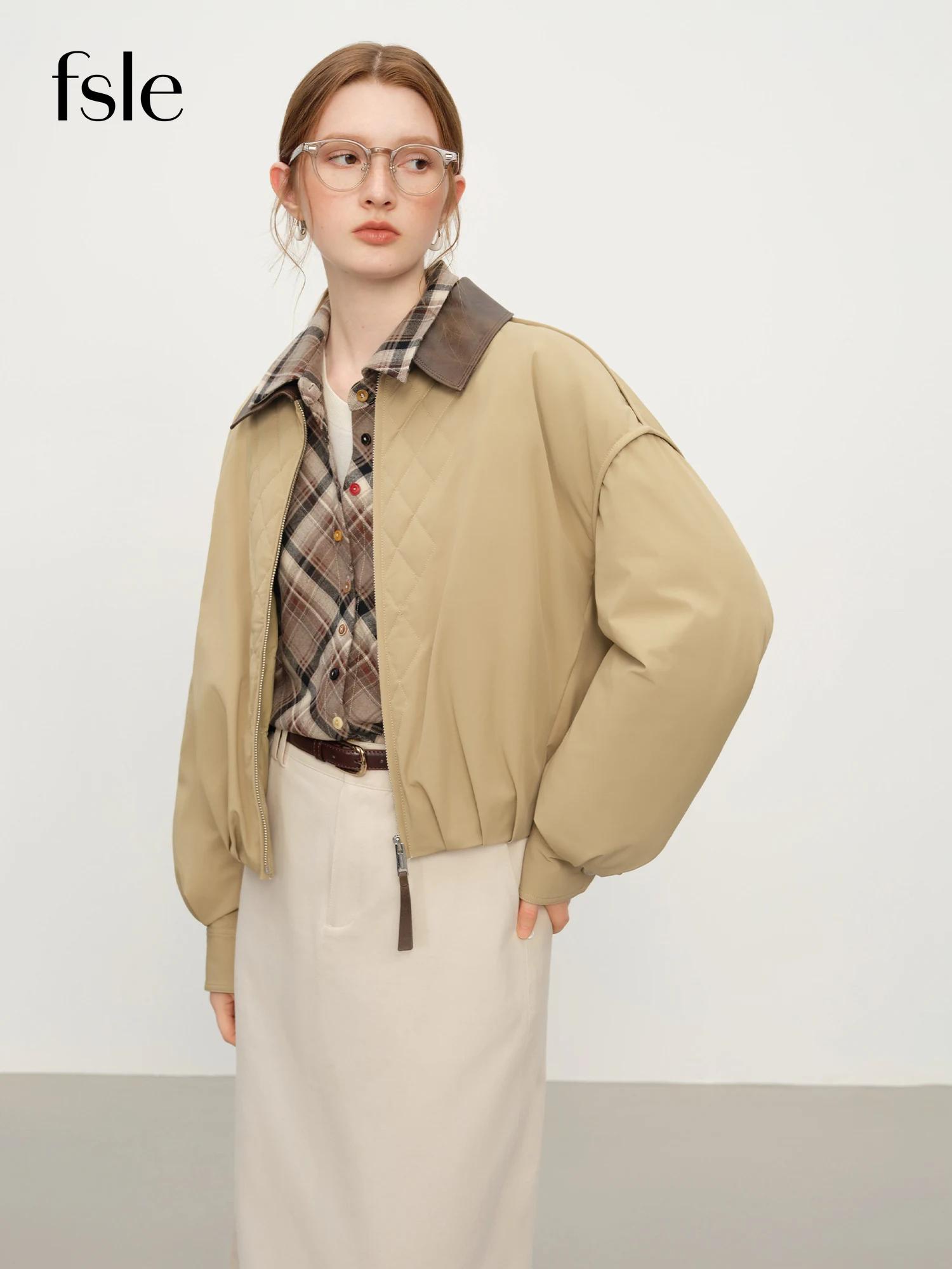 FSLE – veste rembourrée légère de Style grange pour femme, manteau court Vintage avec panneau à carr
